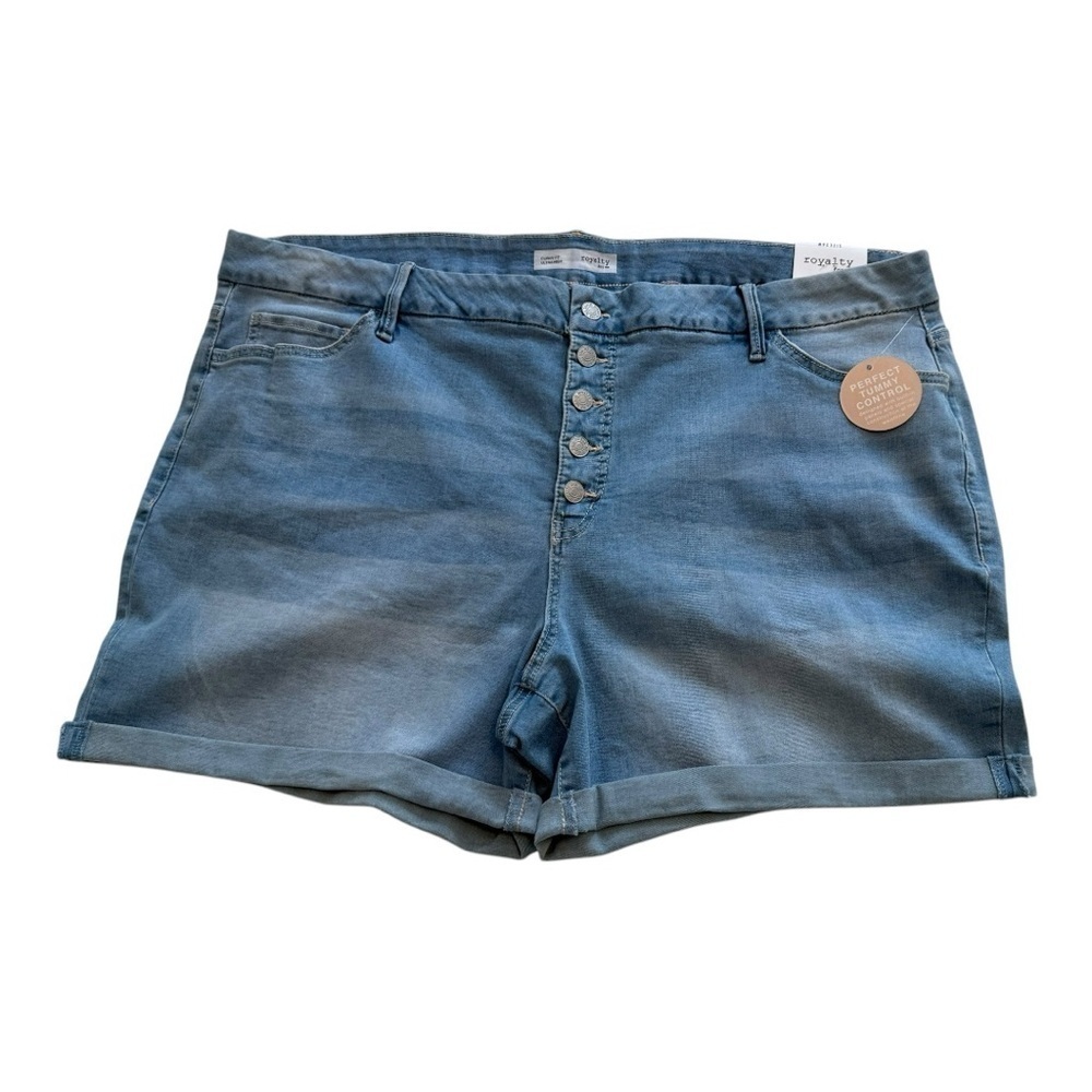 Royalty For Me Plus Size High Rise Exposed Button Fly Cuffed Denim Shorts - 24W - Picture 2 of 12